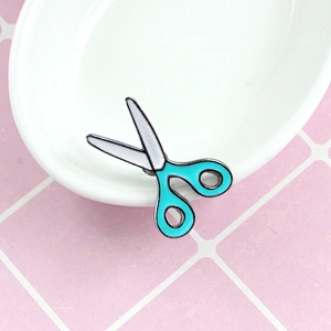 Custom Cute Enamel Llue and White Scissors Lapel Pin Brooch
