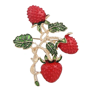 Factory Wholesale In Stock Custom Enamel Fruit Pins Strawberry Brooch with Gold Plating