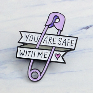 Wholesale In Stock YOU ARE SAFE WITH ME Purple Safety Pin Design Enamel Brooch Lapel Pin