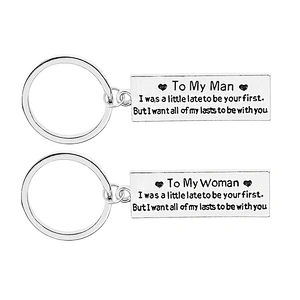 Custom Personalized Gift To My Woman Man Rectangle Couple Metal Keychain with Letter Engraved