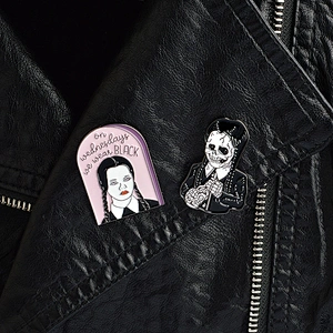 Wholesale Gothic Wednesday Addams Family Campy Skull Enamel Brooch Pin Badge