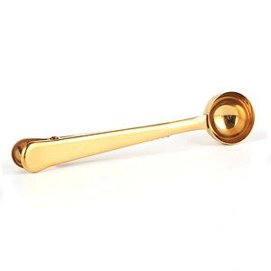 Gold Color Stainless Steel Long Handle Kitchens Measuring Spoon with Clip
