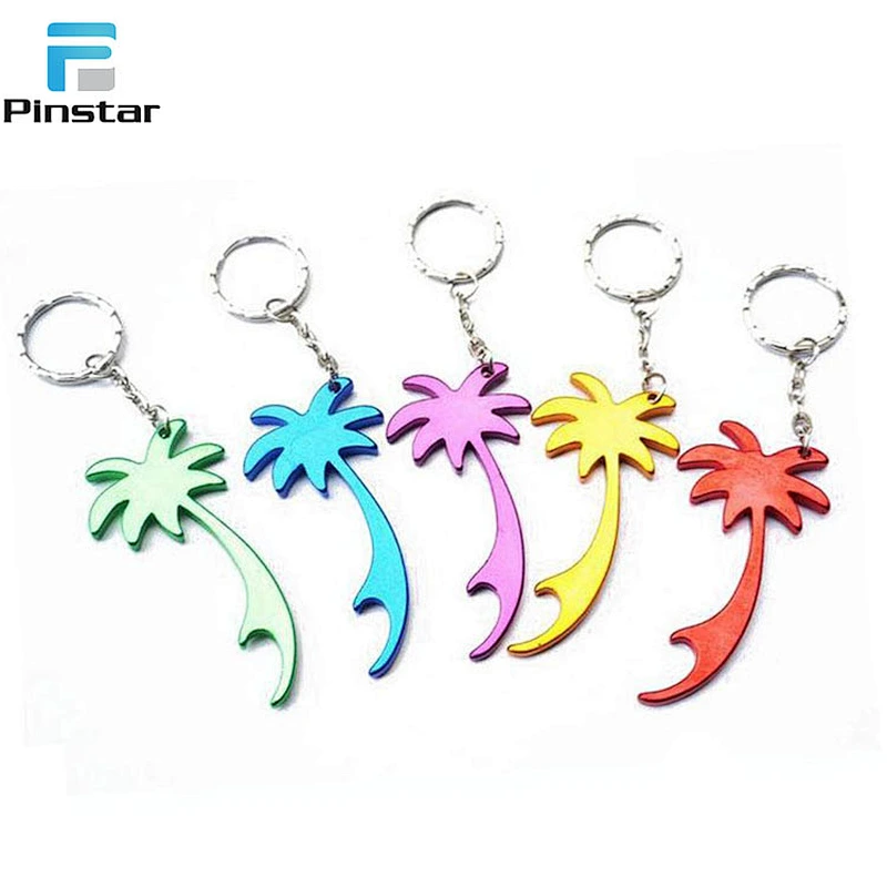 Custom Palm Tree Shape Colorful Aluminium Alloy Bottle Opener Metal Keychain