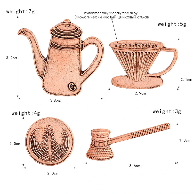 Wholesale In Stock Vintage Coffeepot Bade Antique Copper Metal Coffee Pot Lapel Pin