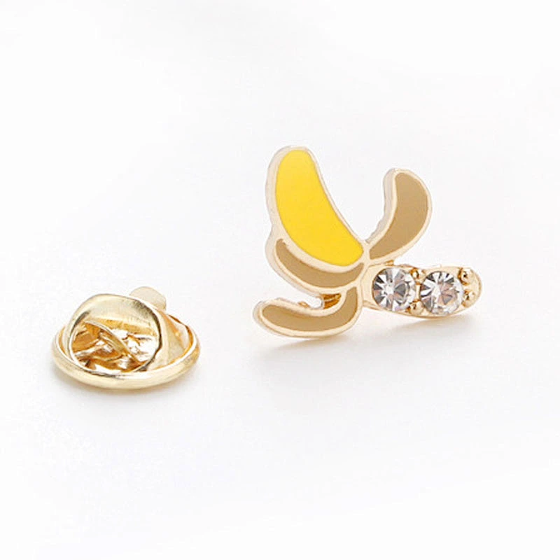Factory Wholesale In Stock Gift Custom Fruit Brooch Banana Enamel Pin with Rhinestone Crystal