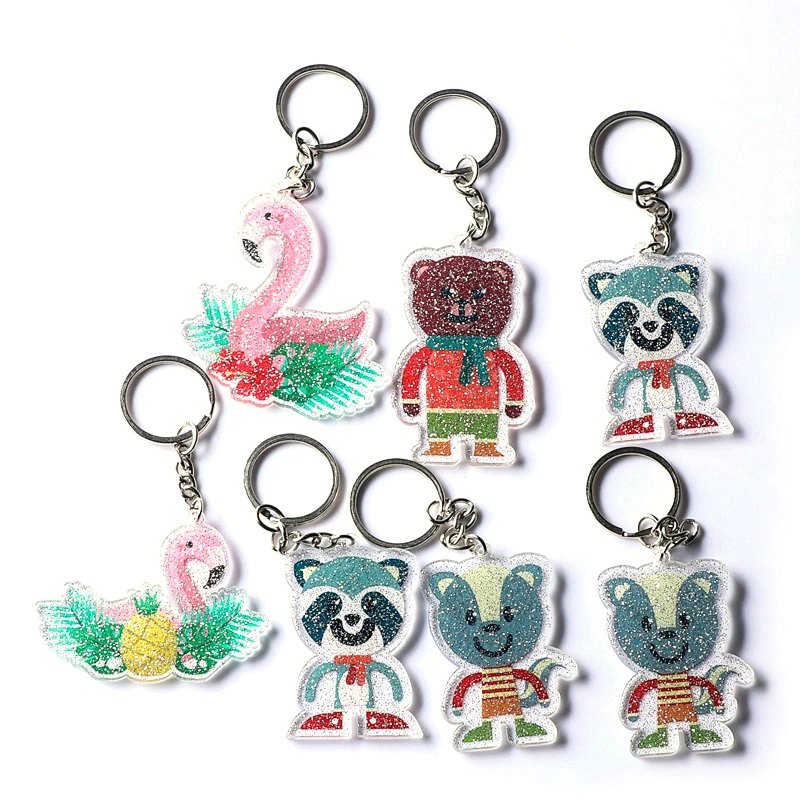 Factory Making Cheap Promotion Gift Custom Logo Cartoon Animal Glitter Acrylic Keychain