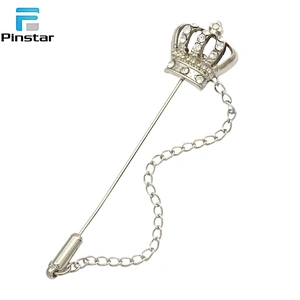 Manufacturer china 3D Gold metal long needle crown lapel pin