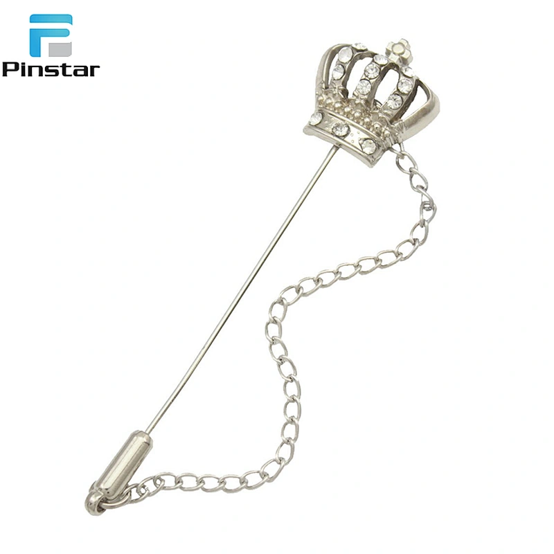 Manufacturer china 3D Gold metal long needle crown lapel pin