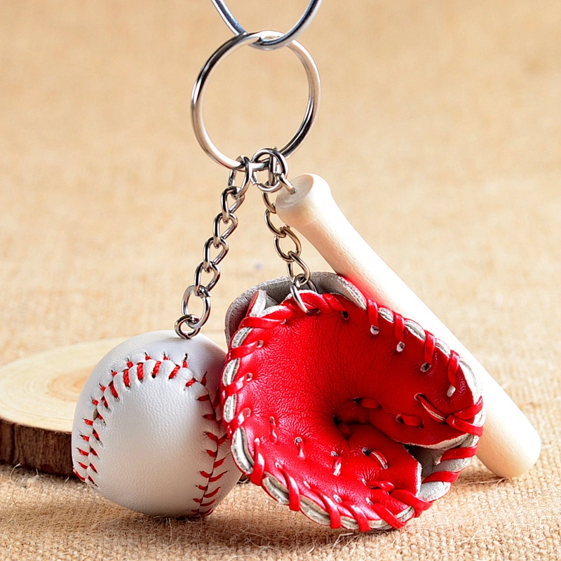 Wholesale In Stock Cheap Sports Souvenir Gift Custom Wood Baseball Bat Keychain with Leather Glove