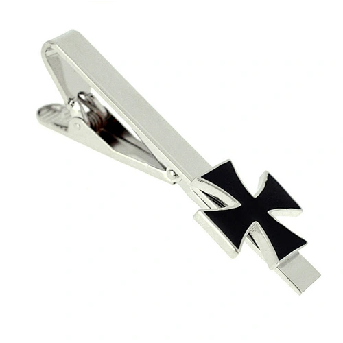 100% Factory Modern Personalized Black Metal Silver Cross Suit Tie Bar