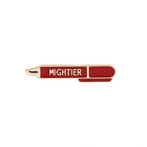 Pen Shaped Enamel Pin with Words Mightier