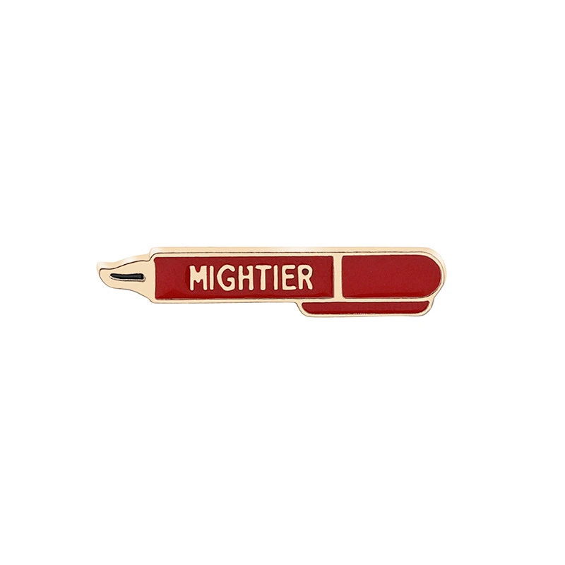 Pen Shaped Enamel Pin with Words Mightier