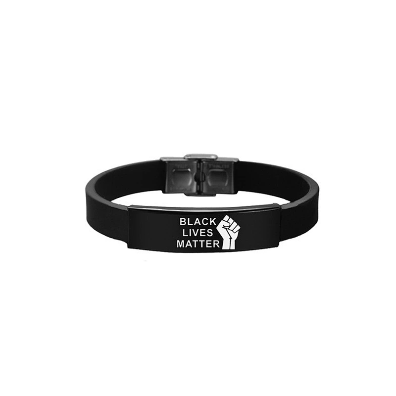 Wholesales I CAN'T BREATHE Silicone Wristband Stainless Steel Black Lives Matter Bangle Bracelet