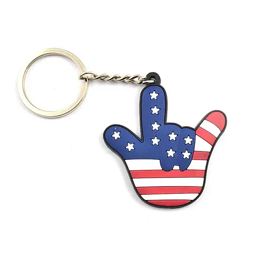 wholesale American flag hand shape 3D custom soft pvc keychain