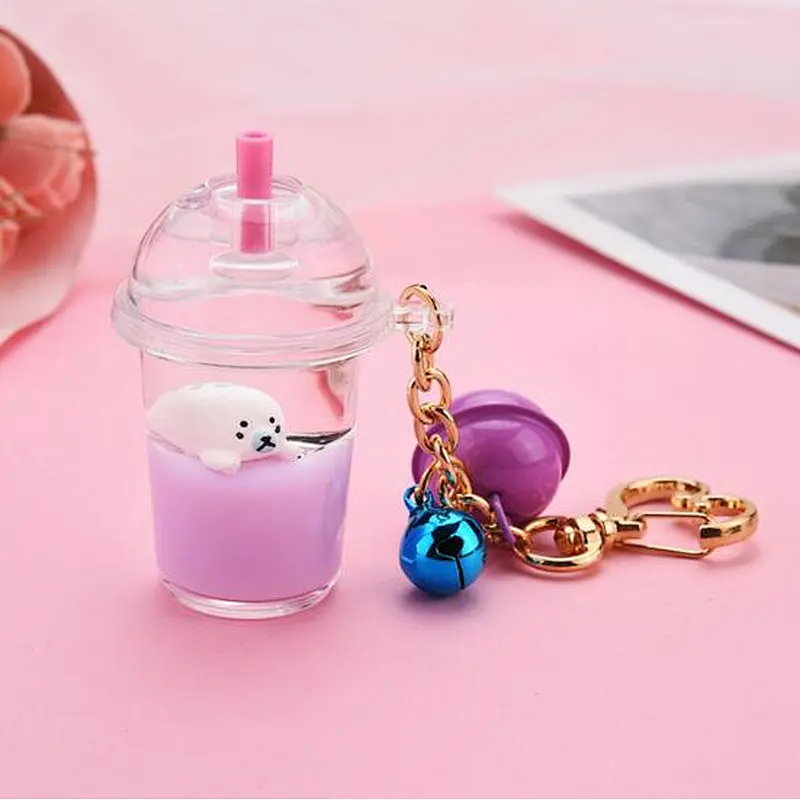 In stock new design acrylic key chain Milk tea cup key chain