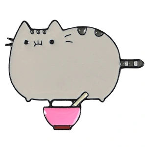 Cute Design Cat Eating Noodles Enamel Lapel Pin