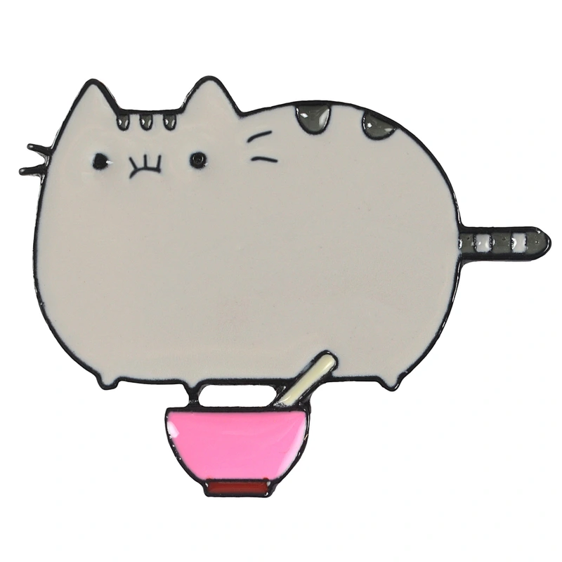 Cute Design Cat Eating Noodles Enamel Lapel Pin