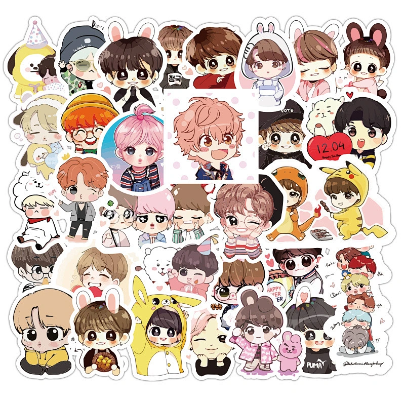 Factory Wholesale In Stock Waterproof PVC Sticker Cute Cartoon BTS Reusable Stickers Kpop