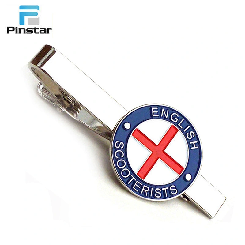 Engraved metal silver heart shaped england flag design pin tie clip holder