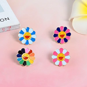 Colorful Sunflower Smile Face Metal Lapel Pin Badge