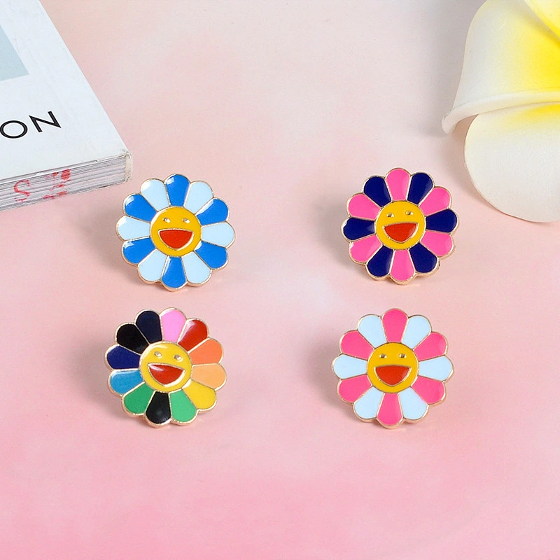 Colorful Sunflower Smile Face Metal Lapel Pin Badge