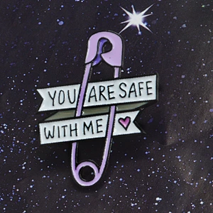 Wholesale In Stock YOU ARE SAFE WITH ME Purple Safety Pin Design Enamel Brooch Lapel Pin