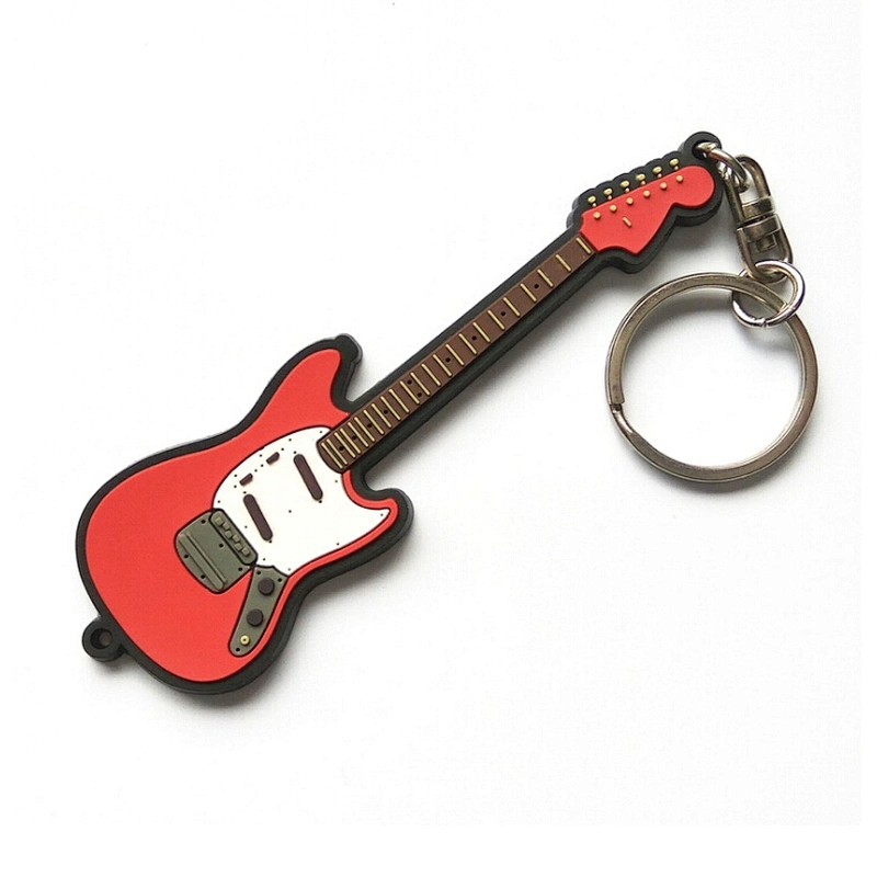 guitar design your own soft pvc keychain with ring