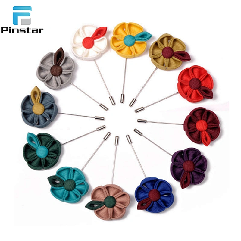 Fashion elegant mens accessories long needle brooch flower lapel pin with multi-colors