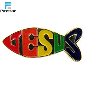 Factory sell custom jesus fish soft enamel metal multicolored lapel pins for daily decoration