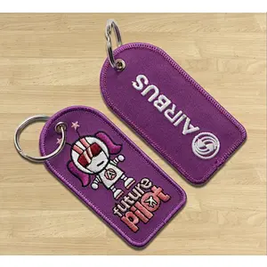 cheap custom logo woven embroidered embroidery patch keychain keyring key tag
