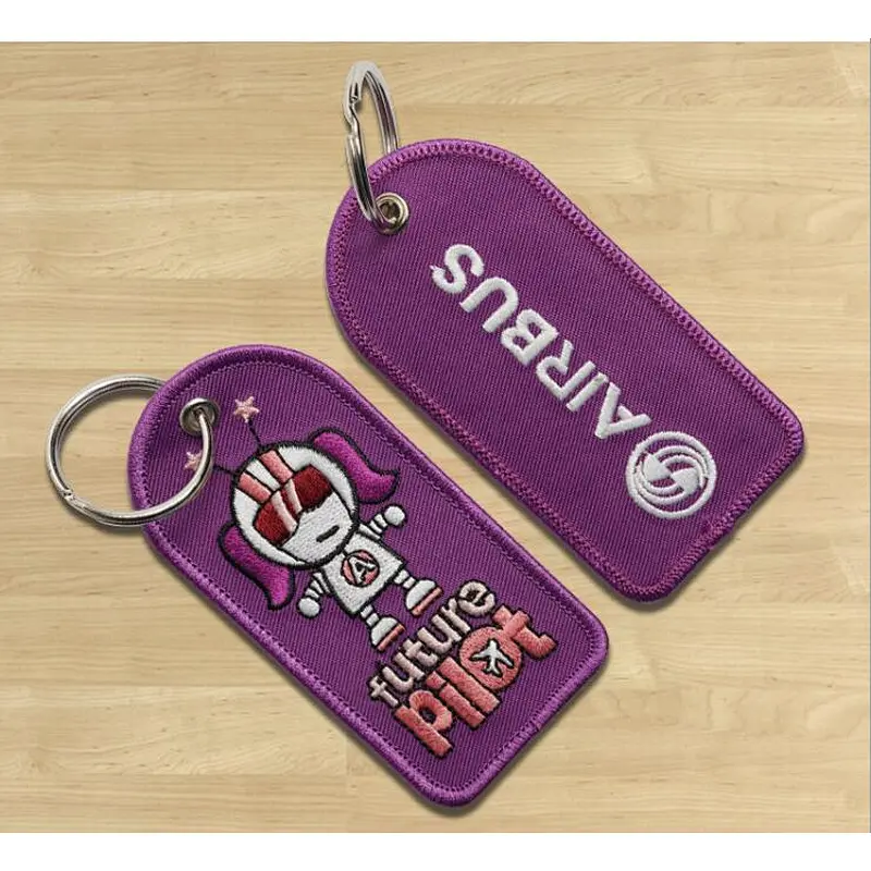 cheap custom logo woven embroidered embroidery patch keychain keyring key tag
