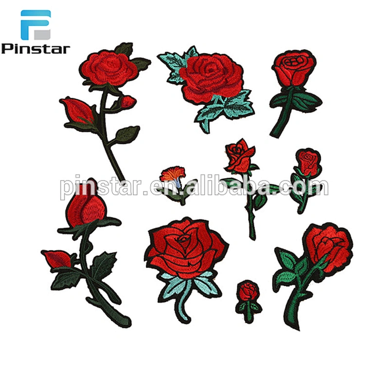 China factory wholesale sew on patch custom rose embroidery patch