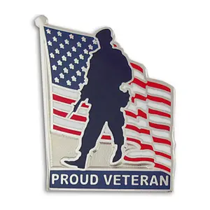 Proud Veteran American Flag Military Patriotic Enamel Lapel Pin