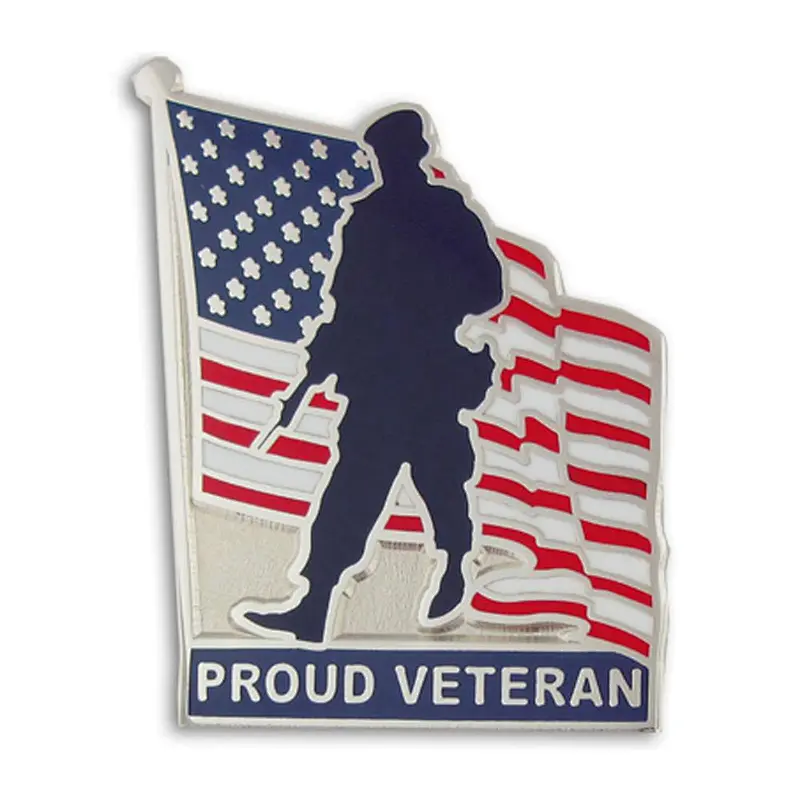 Proud Veteran American Flag Military Patriotic Enamel Lapel Pin