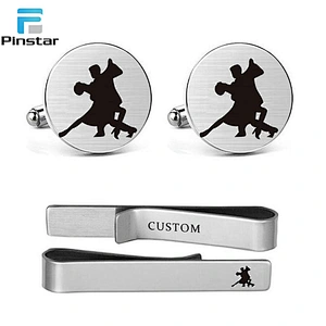 Wholesale Fashion dancing man and woman Metal Custom Cufflink and tie clip