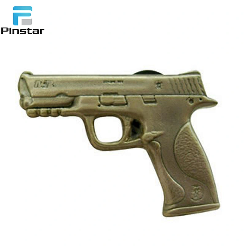 Wholesale custom antique metal gun shaped lapel pins souvenir badge maker