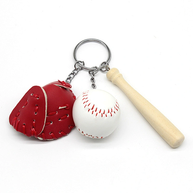 Wholesale In Stock Cheap Sports Souvenir Gift Custom Wood Baseball Bat Keychain with Leather Glove