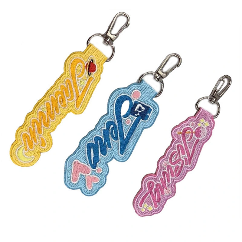 Factory Making Company Brand Logo Embroidered Keychains Custom Design Woven Embroidery Keychain