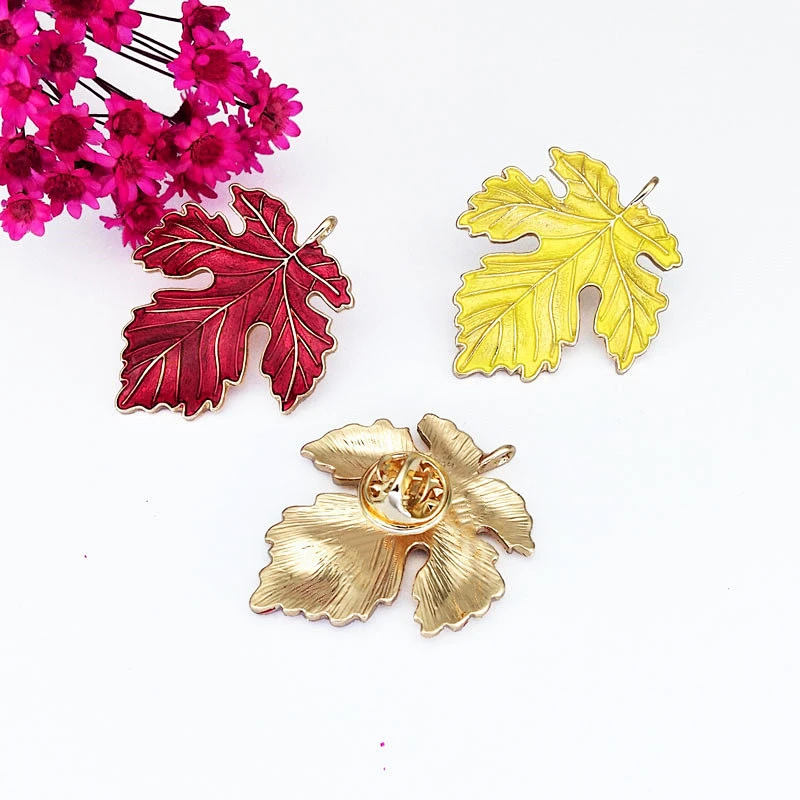 Yellow Red Gold Color Maple Leaf Brooch Pin