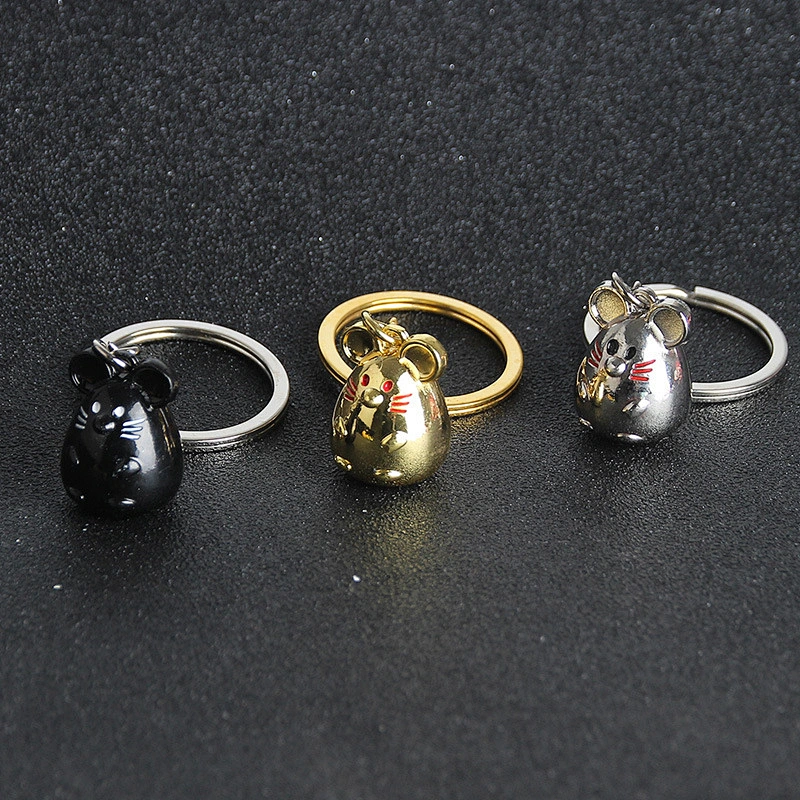 Gold Silver Black Metal Mouse Rat Zodiac Keychain