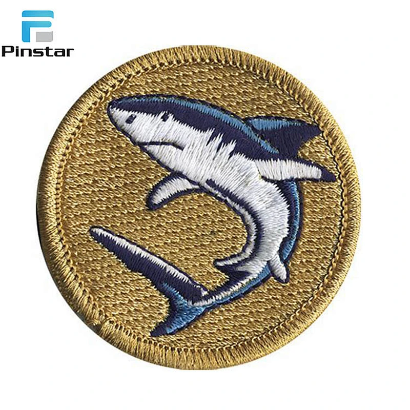 china direct factory custom shark shaped embroidery patches for clothes