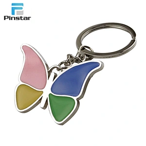 2017 new style 3d metal paint key chain butterfly shaped soft enamel keychains
