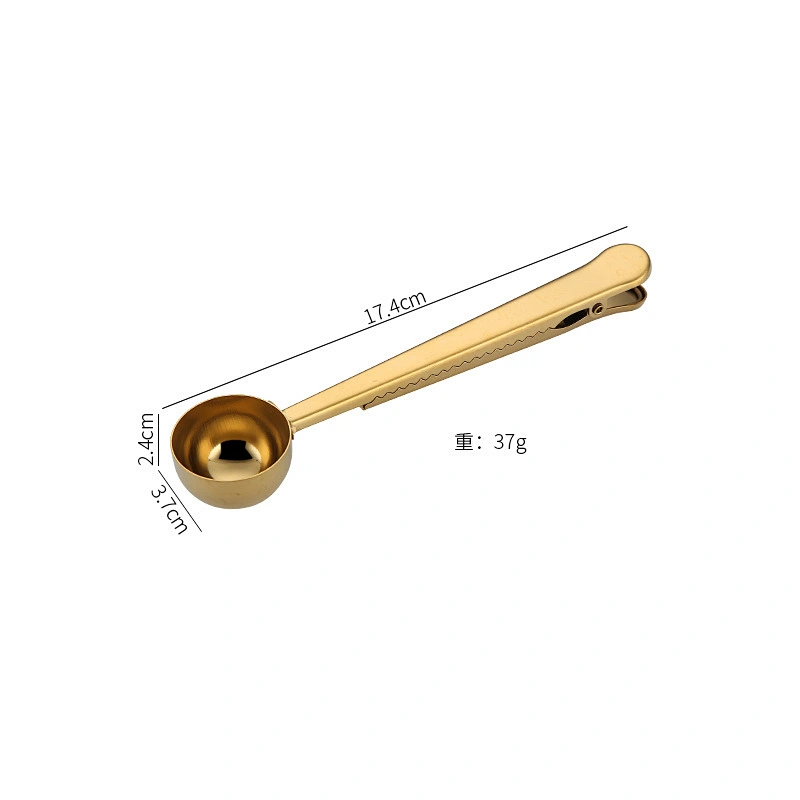 Gold Color Stainless Steel Long Handle Kitchens Measuring Spoon with Clip