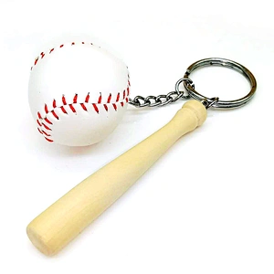 Wholesale In Stock Cheap Sports Wooden Bat Keyring Wood Baseball Bat Keychain