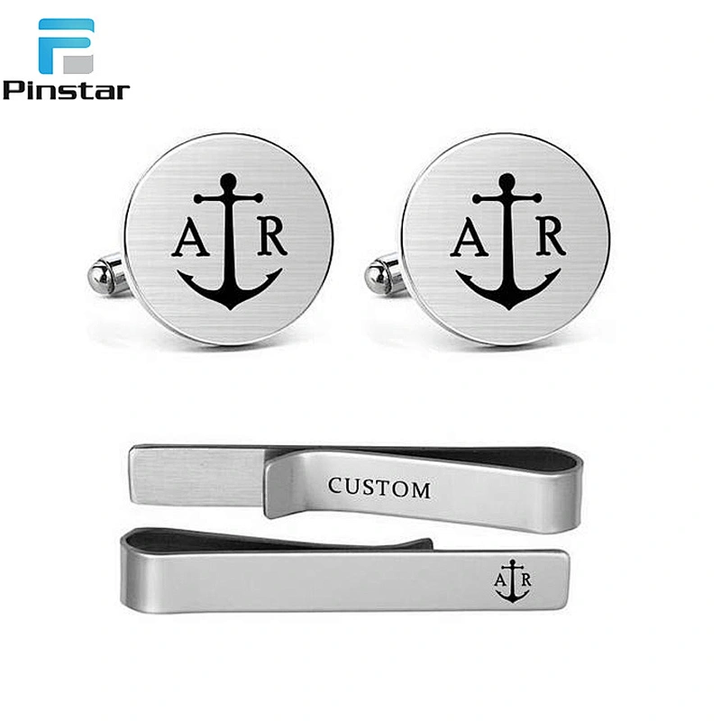 Simple design boat hook stainless steel cufflinks and tie clip