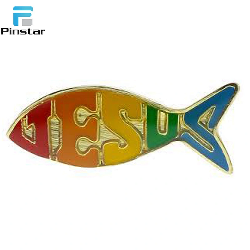 Factory sell custom jesus fish soft enamel metal multicolored lapel pins for daily decoration