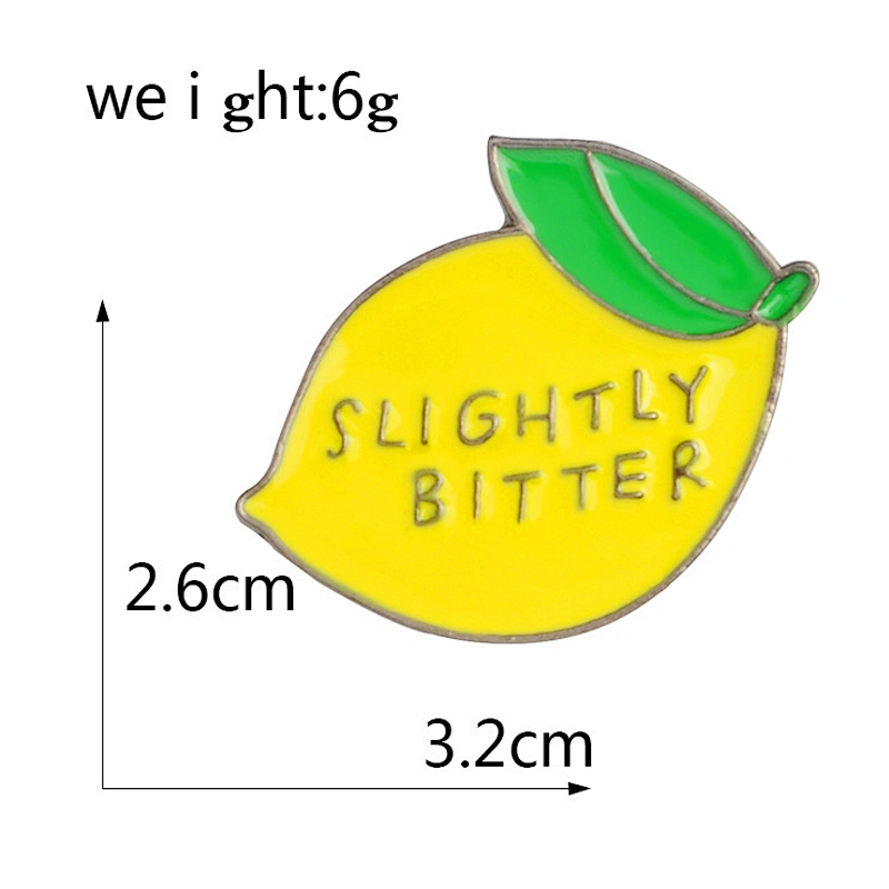 Wholesale In Stock Imitation Fruit Lapel Pins Custom SLIGHTLY BITTER Lemon Enamel Collar Hat Pin
