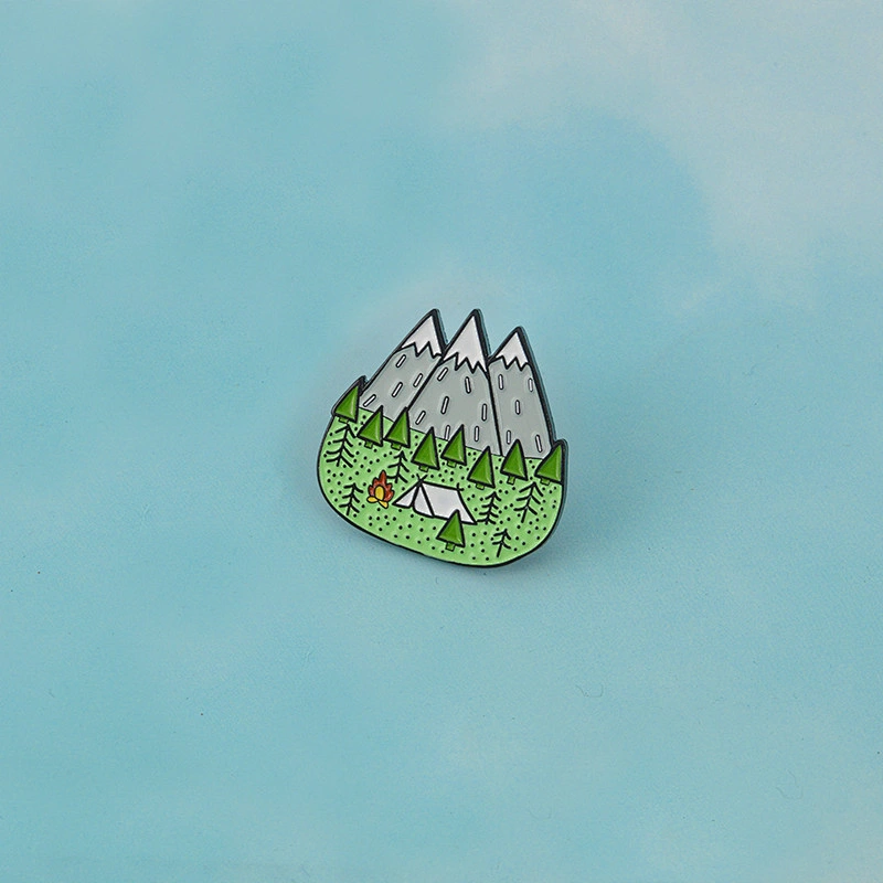 Custom Three Mountains Green Color  Enamel Lapel Pin