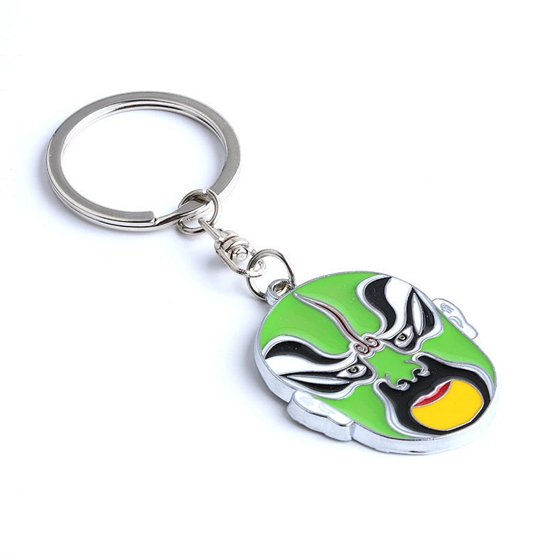 Peking Opera shape custom metal keychain with keyring
