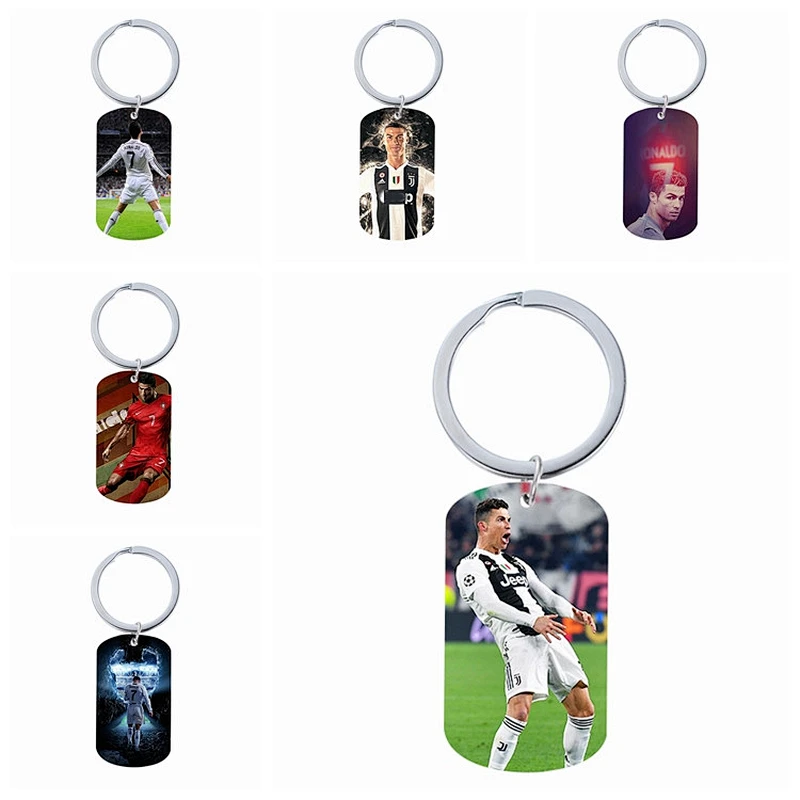 Stainless Steel Metal Keychain with C Ronaldo Pattern